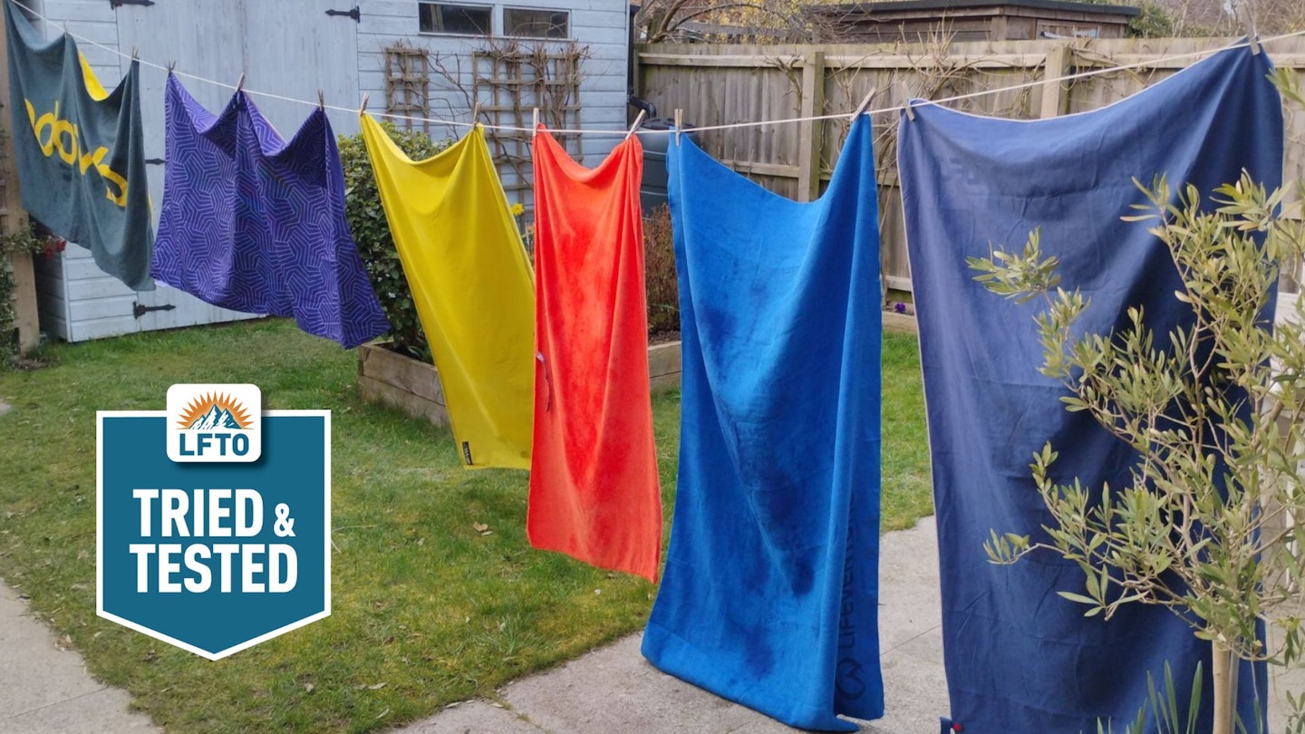 Camping towels on a washing line