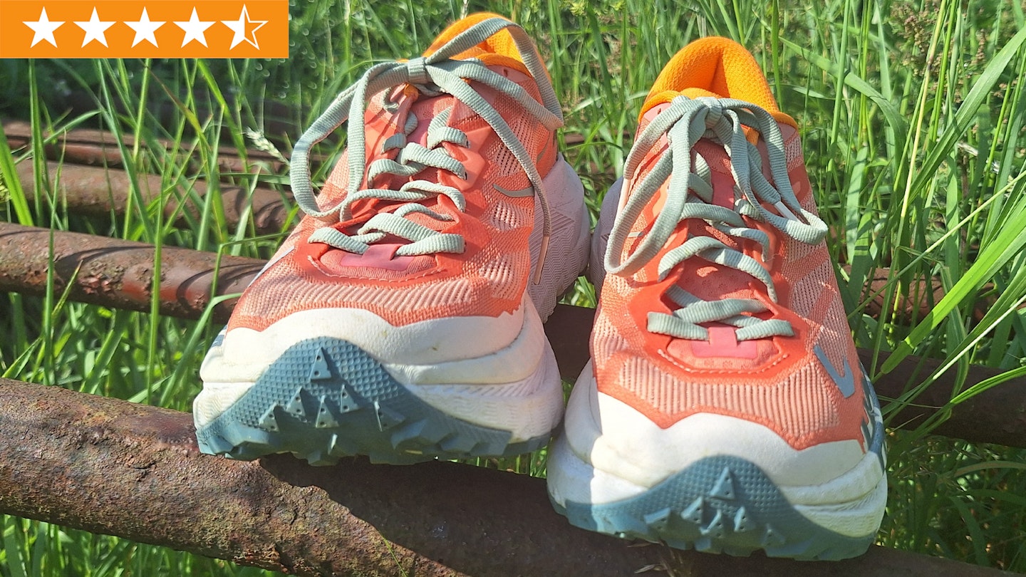 Hoka Mafate X trail running shoes shot for review by lily canter