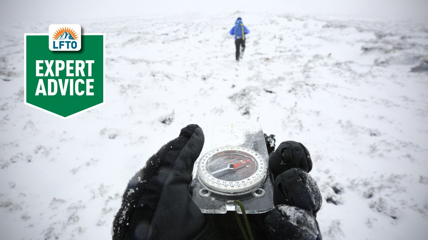 Navigation Summit area of Kinder Scout Peak District Winter