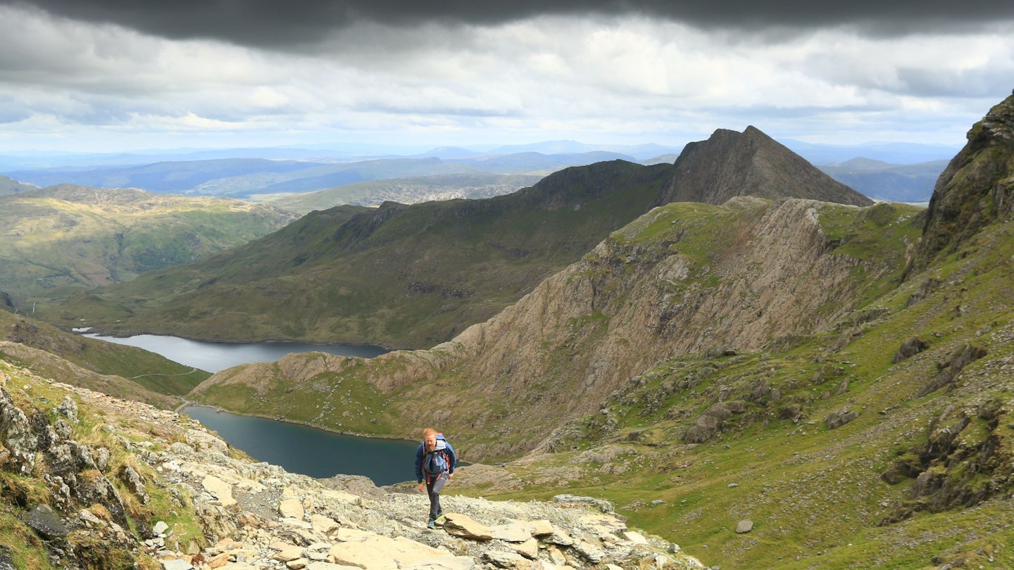 Looking to the peak of Y Lliwedd from high on Yr Wyddfa Snowdon